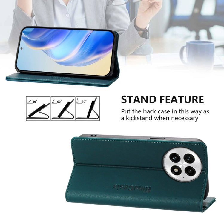 For OnePlus 13 RC01 Dual-Folded Magnetic Suction RFID Leather Phone Case(Dark Green) by buy2fix