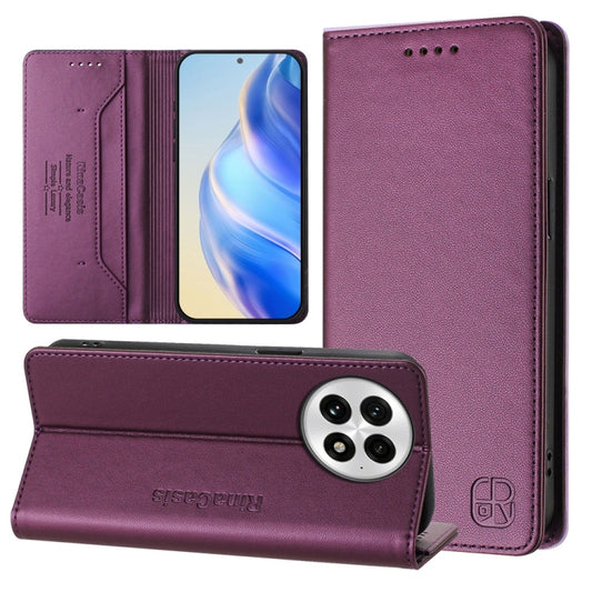 For OnePlus 13 RC01 Dual-Folded Magnetic Suction RFID Leather Phone Case(Violet) by buy2fix