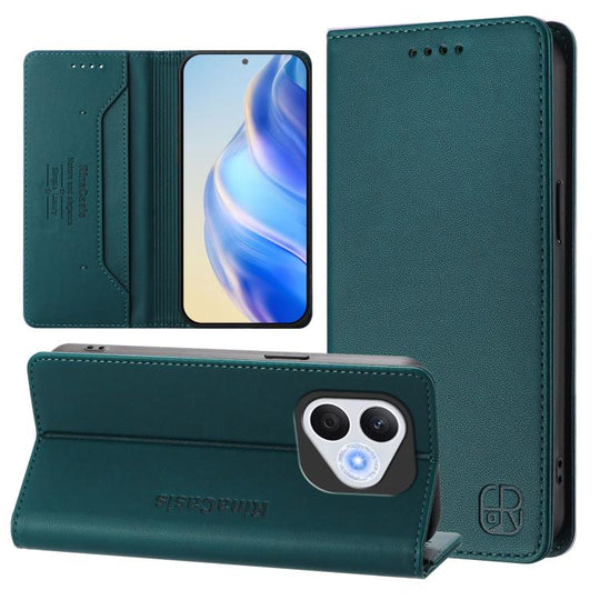 For Honor 400 Lite Global RC01 Dual-Folded Magnetic Suction RFID Leather Phone Case(Dark Green)