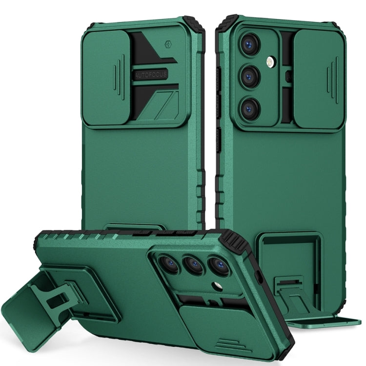 For Samsung Galaxy S25 5G Stereoscopic Holder Sliding Camshield Phone Case(Green) by buy2fix