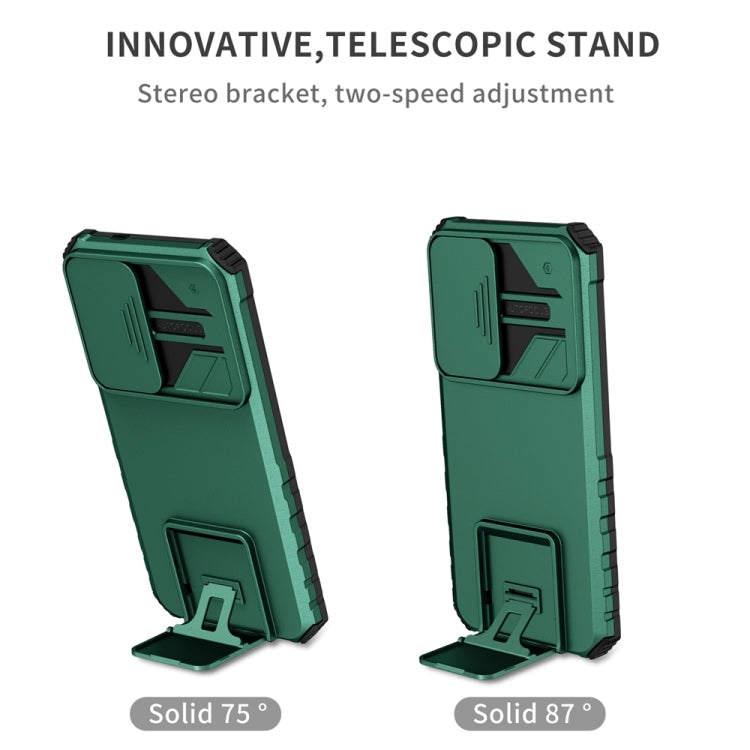 For Samsung Galaxy S25 5G Stereoscopic Holder Sliding Camshield Phone Case(Green) by buy2fix