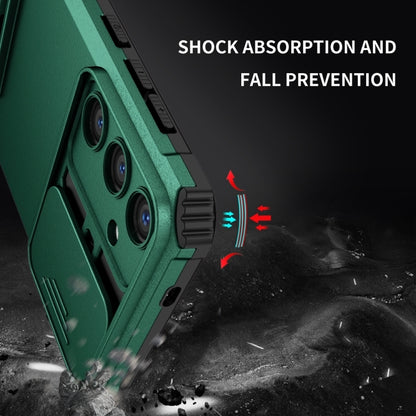 For Samsung Galaxy S25 5G Stereoscopic Holder Sliding Camshield Phone Case(Green) by buy2fix
