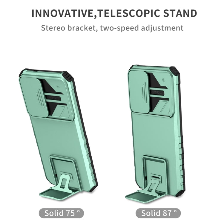 For Samsung Galaxy S25 5G Stereoscopic Holder Sliding Camshield Phone Case(Light Green) - Galaxy S25 5G Cases by buy2fix | Online Shopping UK | buy2fix