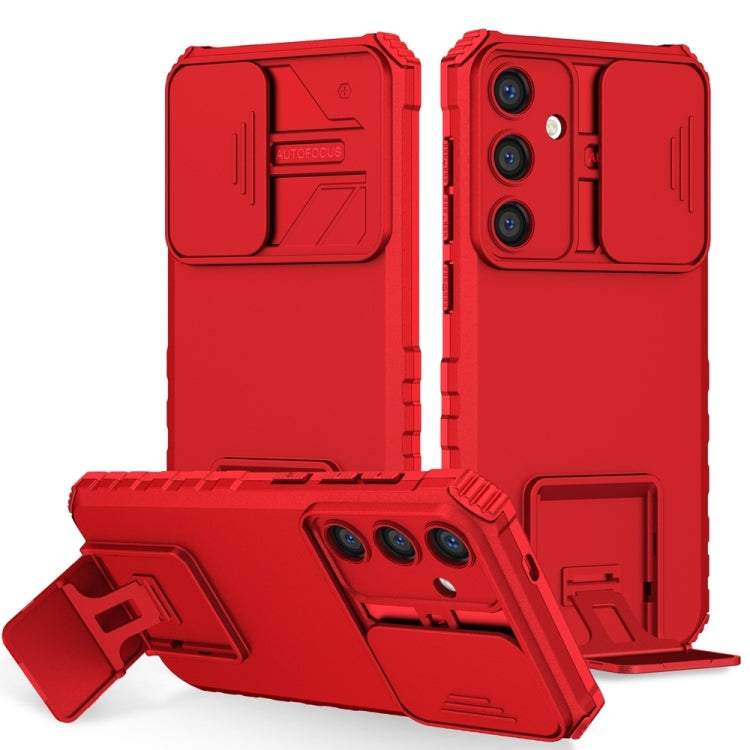 For Samsung Galaxy S25+ 5G Stereoscopic Holder Sliding Camshield Phone Case(Red) - Galaxy S25+ 5G Cases by buy2fix | Online Shopping UK | buy2fix