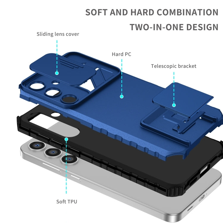 For Samsung Galaxy S25+ 5G Stereoscopic Holder Sliding Camshield Phone Case(Blue) - Galaxy S25+ 5G Cases by buy2fix | Online Shopping UK | buy2fix