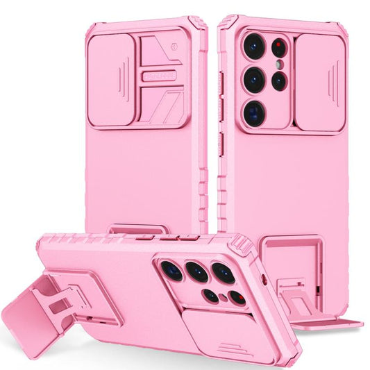 For Samsung Galaxy S25 Ultra 5G Stereoscopic Holder Sliding Camshield Phone Case(Pink) by buy2fix