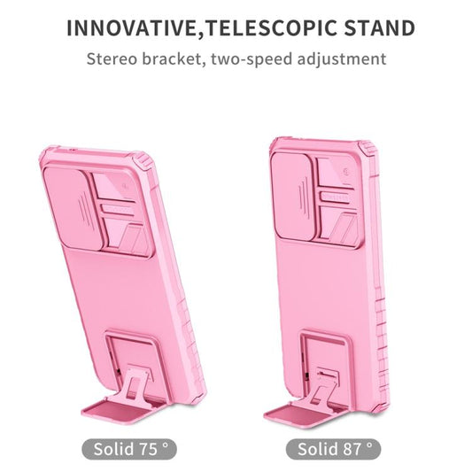 For Samsung Galaxy S25 Ultra 5G Stereoscopic Holder Sliding Camshield Phone Case(Pink) by buy2fix