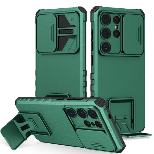 For Samsung Galaxy S25 Ultra 5G Stereoscopic Holder Sliding Camshield Phone Case(Green) by buy2fix