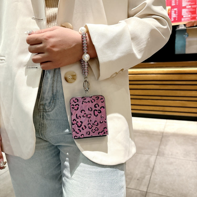 For Motorola Razr 50 Feather Leopard Pattern Integrated Phone Case with Bracelet(Purple) by buy2fix