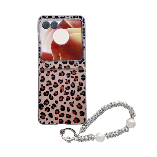 For Motorola Razr 50 Feather Leopard Pattern Integrated Phone Case with Bracelet(Brown) by buy2fix