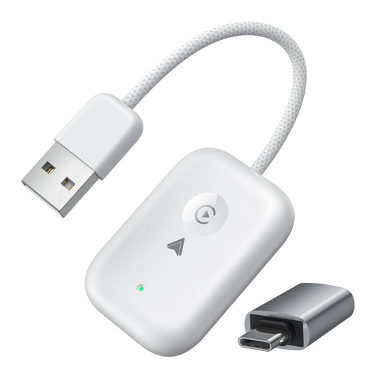 2 in 1 Apple CarPlay / Android Auto USB, Type-C Dual Ports Wired to Wireless CarPlay Adapter(White) by buy2fix