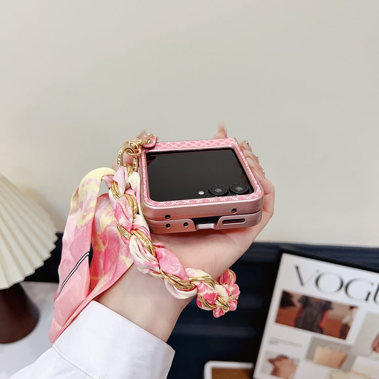 For Motorola Razr 50 Ultra Sparkling Diamond Rhombus PC Phone Case with Silk Scarf Bracelet(Silver) by buy2fix