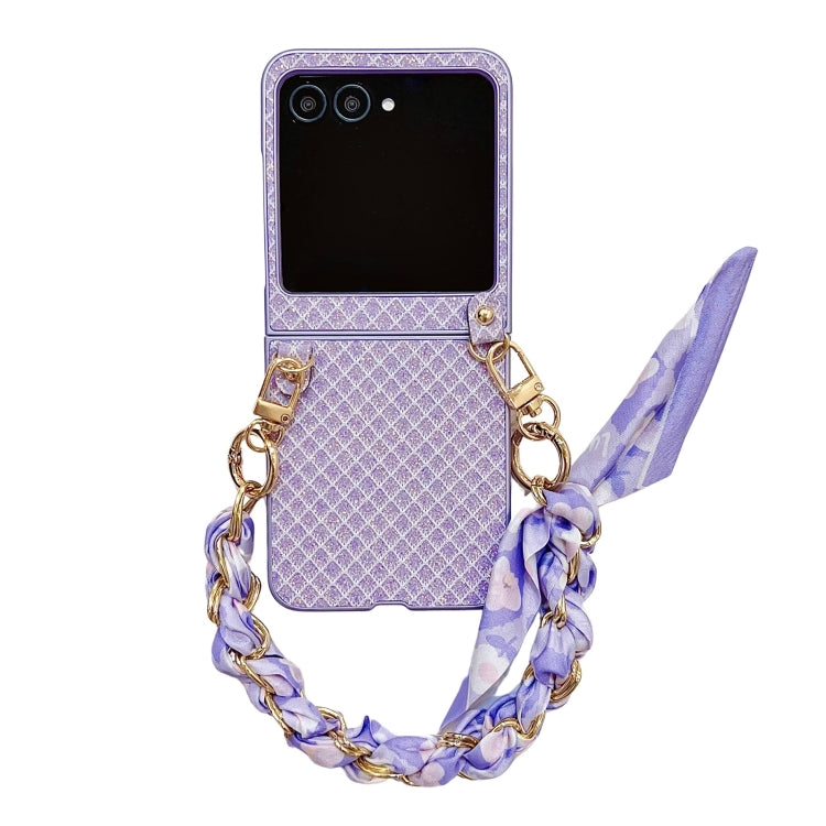 For Motorola Razr 50 Sparkling Diamond Rhombus PC Phone Case with Silk Scarf Bracelet(Purple) by buy2fix