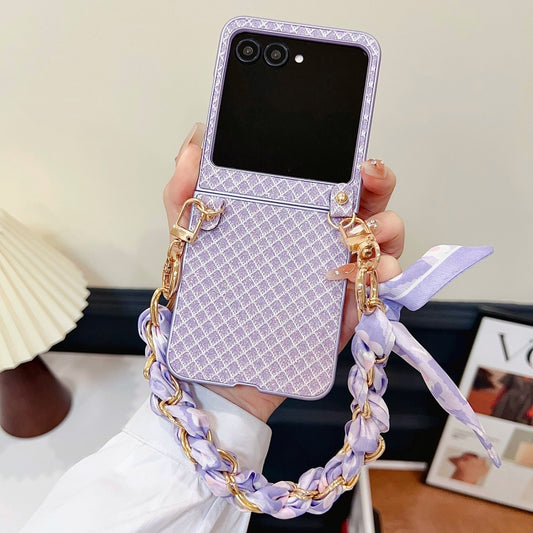 For Motorola Razr 50 Sparkling Diamond Rhombus PC Phone Case with Silk Scarf Bracelet(Purple) by buy2fix