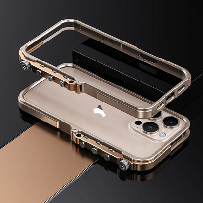 For iPhone 15 Pro Mechanical Armor Creative Metal Frame Aluminum Alloy Phone Case(Gold) - iPhone 15 Pro Cases by buy2fix | Online Shopping UK | buy2fix