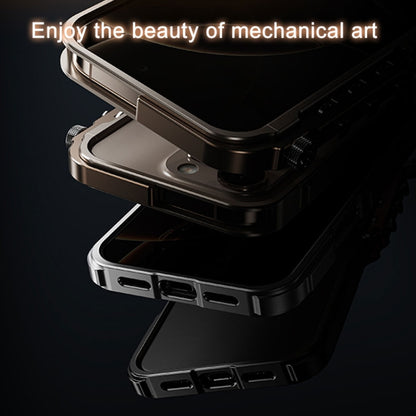 For iPhone 15 Mechanical Armor Creative Metal Frame Aluminum Alloy Phone Case(Silver) - iPhone 15 Cases by buy2fix | Online Shopping UK | buy2fix
