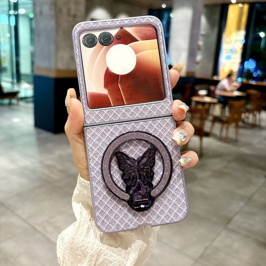 For Motorola Razr 50 Ultra Sparkling Diamond Rhombus PC Phone Case with Holder(Purple) by buy2fix