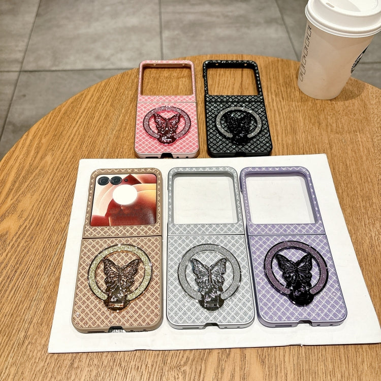 For Motorola Razr 50 Ultra Sparkling Diamond Rhombus PC Phone Case with Holder(Purple) by buy2fix