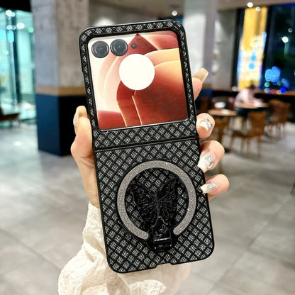 For Motorola Razr 50 Ultra Sparkling Diamond Rhombus PC Phone Case with Holder(Black) by buy2fix