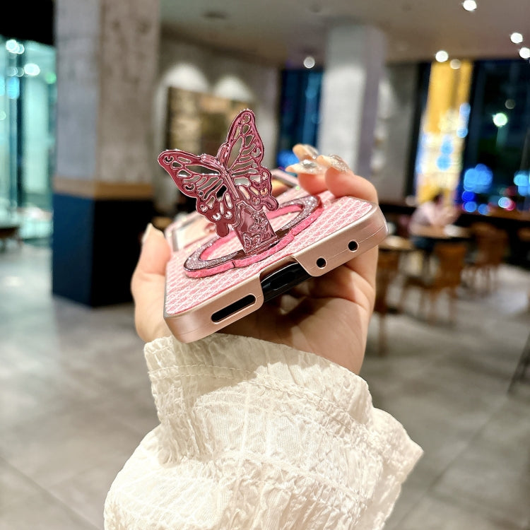 For Motorola Razr 50 Ultra Sparkling Diamond Rhombus PC Phone Case with Holder(Black) by buy2fix