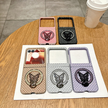 For Motorola Razr 50 Sparkling Diamond Rhombus PC Phone Case with Holder(Purple) by buy2fix