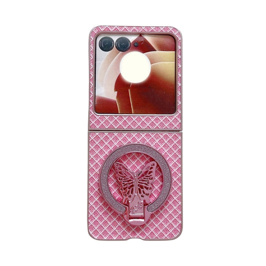 For Motorola Razr 50 Sparkling Diamond Rhombus PC Phone Case with Holder(Pink) by buy2fix