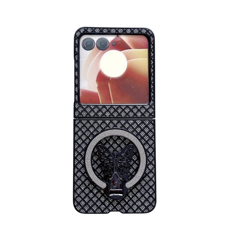 For Motorola Razr 50 Sparkling Diamond Rhombus PC Phone Case with Holder(Black) by buy2fix