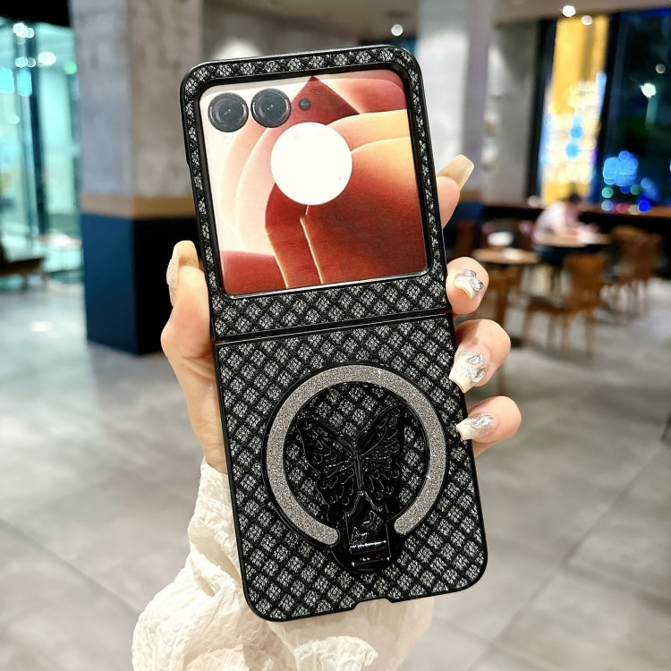 For Motorola Razr 50 Sparkling Diamond Rhombus PC Phone Case with Holder(Black) by buy2fix