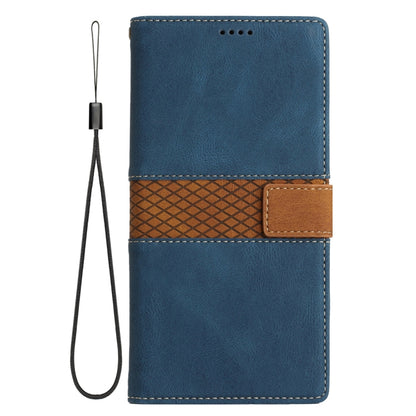 For iPhone 16e Grid Stitching Leather Phone Case with Lanyard(Blue) - iPhone 16e Cases by buy2fix | Online Shopping UK | buy2fix