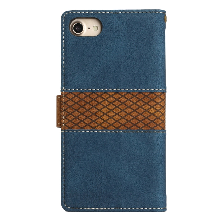 For iPhone 16e Grid Stitching Leather Phone Case with Lanyard(Blue) - iPhone 16e Cases by buy2fix | Online Shopping UK | buy2fix