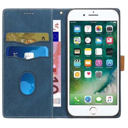 For iPhone 16e Grid Stitching Leather Phone Case with Lanyard(Blue) - iPhone 16e Cases by buy2fix | Online Shopping UK | buy2fix