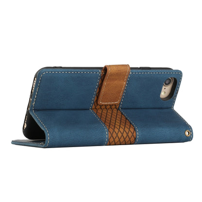 For iPhone 16e Grid Stitching Leather Phone Case with Lanyard(Blue) - iPhone 16e Cases by buy2fix | Online Shopping UK | buy2fix