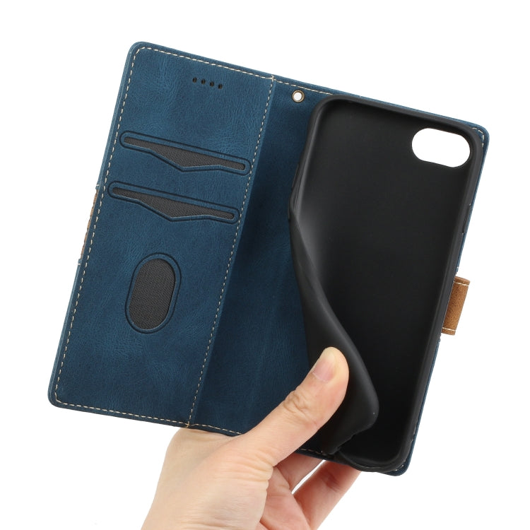 For iPhone 16e Grid Stitching Leather Phone Case with Lanyard(Blue) - iPhone 16e Cases by buy2fix | Online Shopping UK | buy2fix