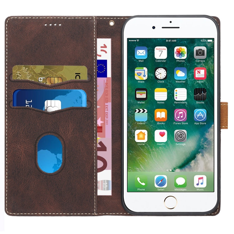 For iPhone 16e Grid Stitching Leather Phone Case with Lanyard(Brown) - iPhone 16e Cases by buy2fix | Online Shopping UK | buy2fix