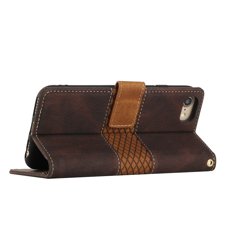 For iPhone 16e Grid Stitching Leather Phone Case with Lanyard(Brown) - iPhone 16e Cases by buy2fix | Online Shopping UK | buy2fix