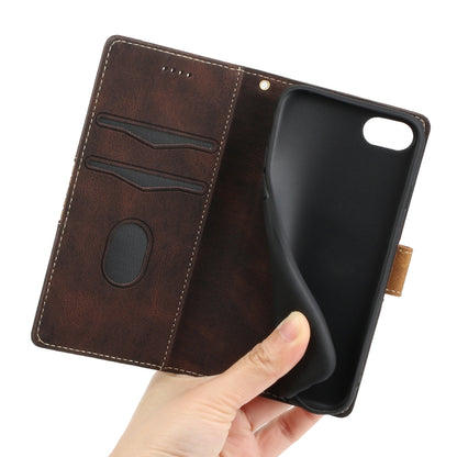 For iPhone 16e Grid Stitching Leather Phone Case with Lanyard(Brown) - iPhone 16e Cases by buy2fix | Online Shopping UK | buy2fix