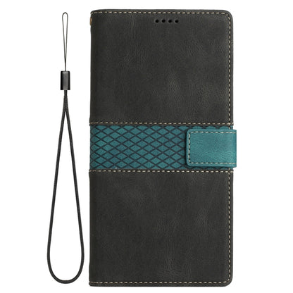 For iPhone 16e Grid Stitching Leather Phone Case with Lanyard(Black) - iPhone 16e Cases by buy2fix | Online Shopping UK | buy2fix