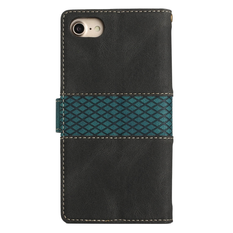 For iPhone 16e Grid Stitching Leather Phone Case with Lanyard(Black) - iPhone 16e Cases by buy2fix | Online Shopping UK | buy2fix