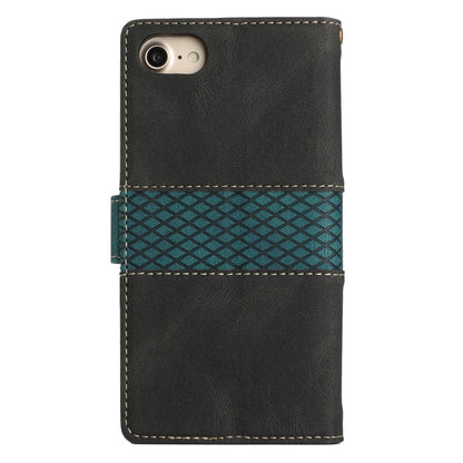 For iPhone 16e Grid Stitching Leather Phone Case with Lanyard(Black) - iPhone 16e Cases by buy2fix | Online Shopping UK | buy2fix