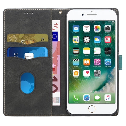 For iPhone 16e Grid Stitching Leather Phone Case with Lanyard(Black) - iPhone 16e Cases by buy2fix | Online Shopping UK | buy2fix