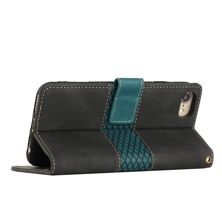 For iPhone 16e Grid Stitching Leather Phone Case with Lanyard(Black) - iPhone 16e Cases by buy2fix | Online Shopping UK | buy2fix