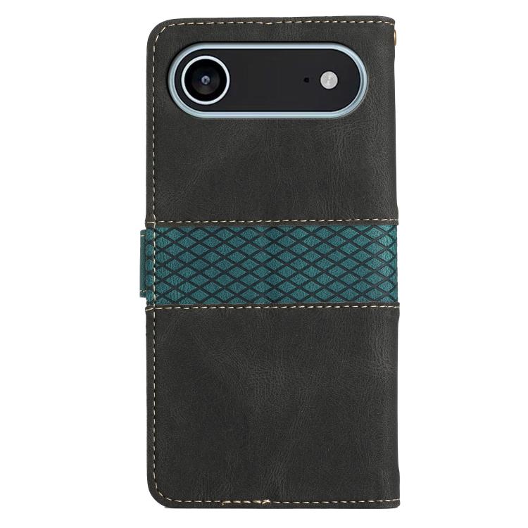 For iPhone Air Grid Stitching Leather Phone Case with Lanyard(Black) - iPhone Air Cases by buy2fix | Online Shopping UK | buy2fix