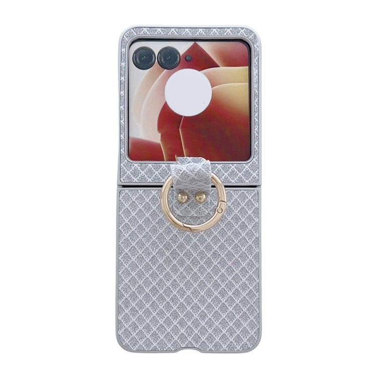 For Motorola Razr 50 Ultra Sparkling Diamond Rhombus PC Phone Case with Ring(Silver) by buy2fix
