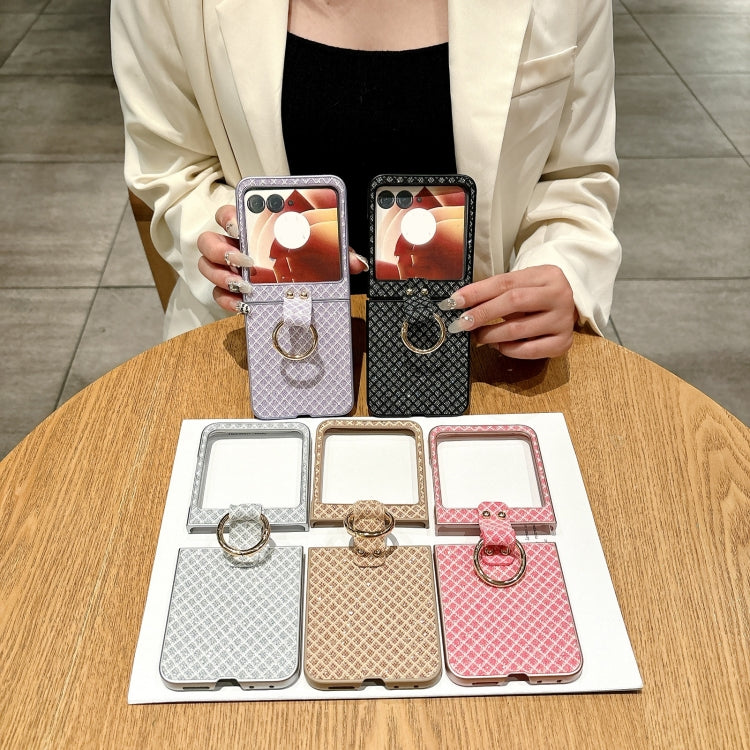 For Motorola Razr 50 Sparkling Diamond Rhombus PC Phone Case with Ring(Silver) by buy2fix