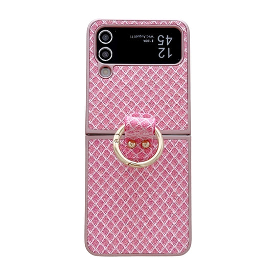 For Samsung Galaxy Z Flip4 5G Sparkling Diamond Rhombus PC Phone Case with Ring(Pink)