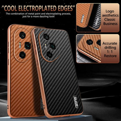 For Honor 300 Ultra AZNS Electroplated Edge Carbon Fiber Texture Phone Case(Black) by AZNS