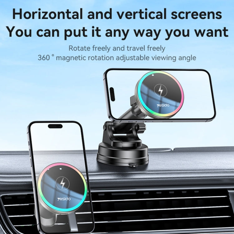 Yesido C315 15W Suction Cup Air Vent Car Wireless Charging Holder with RGB Lighting(Black) by Yesido