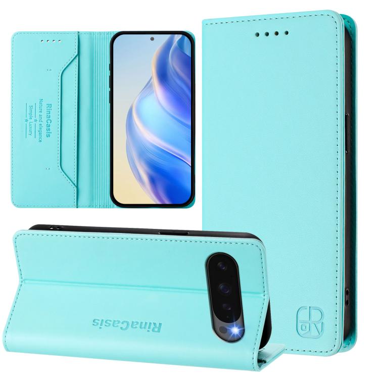 For Google Pixel 10 / 10 Pro 5G Global RC01 Dual-Folded Magnetic Suction RFID Leather Phone Case(Mint Green) - Google Cases by buy2fix | Online Shopping UK | buy2fix