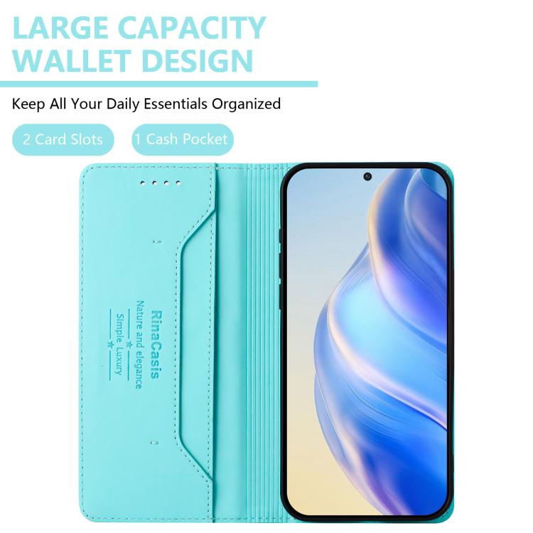 For Google Pixel 10 / 10 Pro 5G Global RC01 Dual-Folded Magnetic Suction RFID Leather Phone Case(Mint Green) - Google Cases by buy2fix | Online Shopping UK | buy2fix