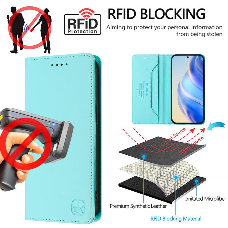 For Google Pixel 10 / 10 Pro 5G Global RC01 Dual-Folded Magnetic Suction RFID Leather Phone Case(Mint Green) - Google Cases by buy2fix | Online Shopping UK | buy2fix